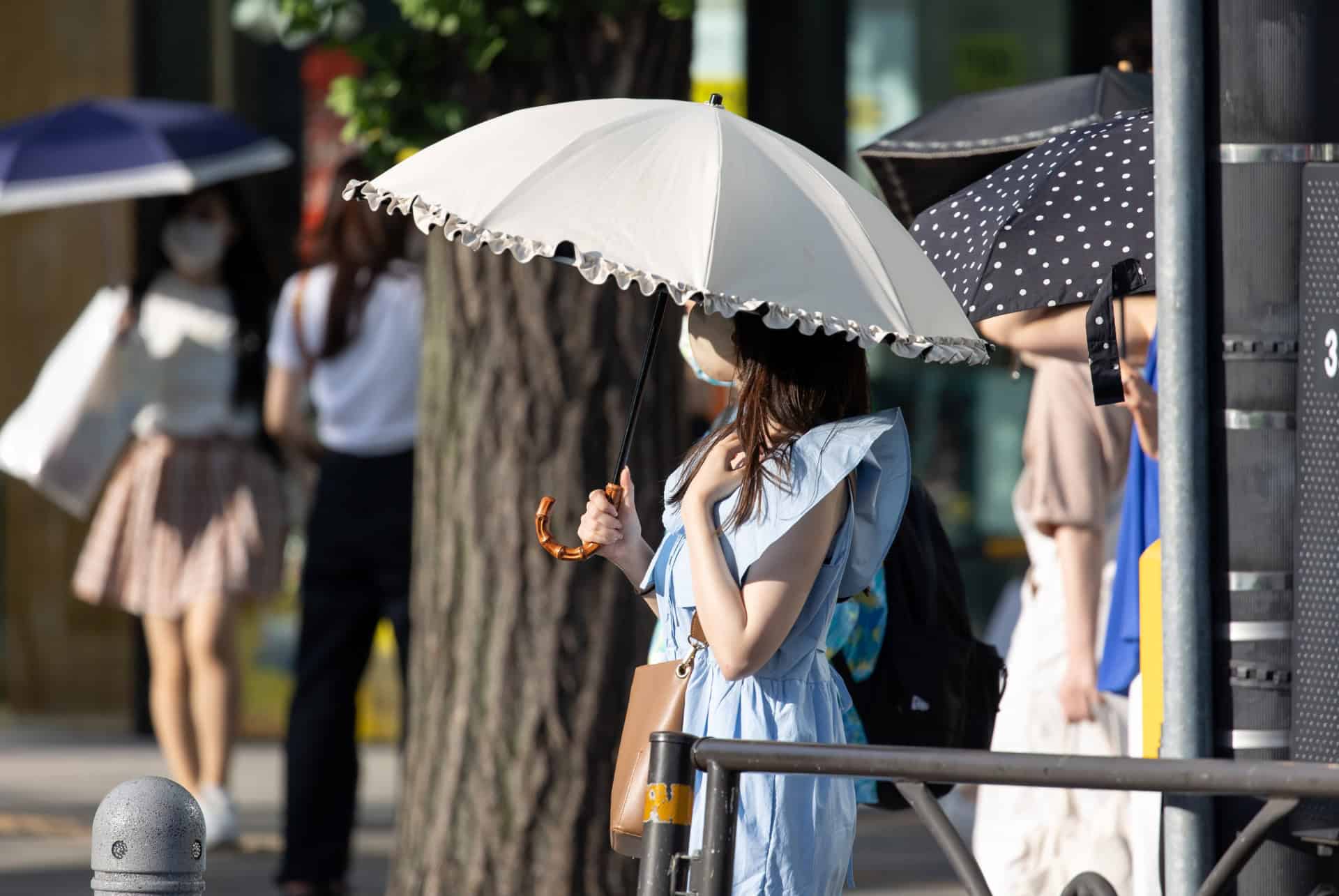japon en aout jeune femme avec une ombrelle pour se proteger du soleil