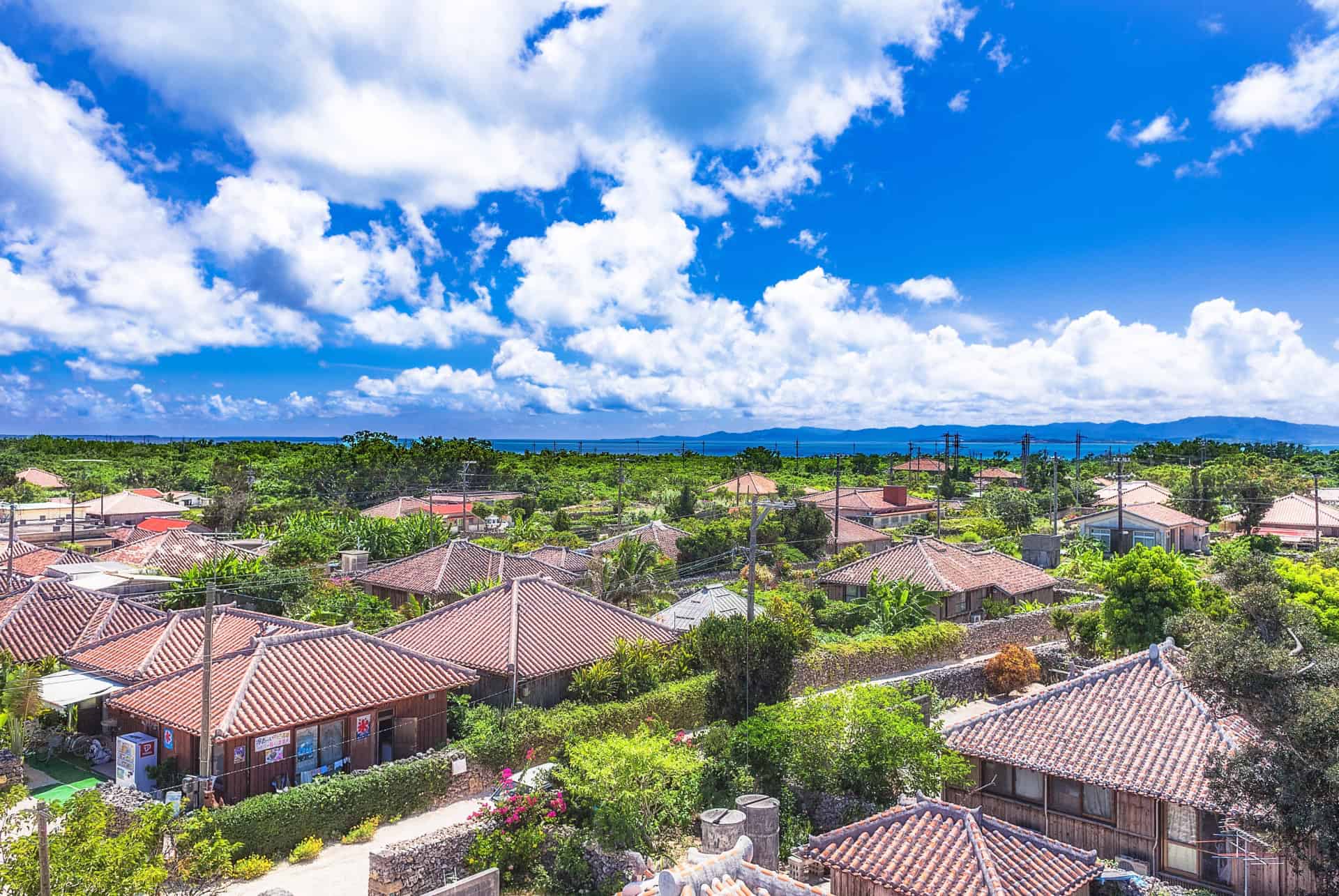 maisons en bois rouge et aux toits de tuiles a taketomi