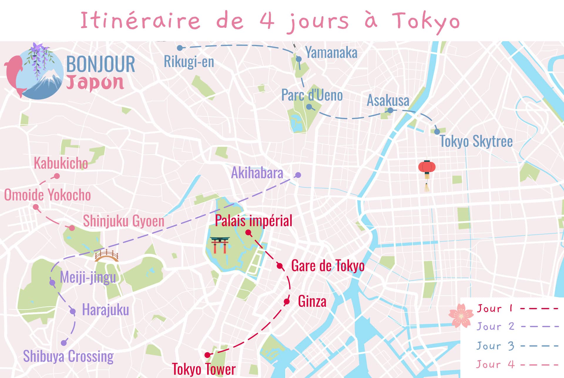 visiter tokyo en 4 jours carte